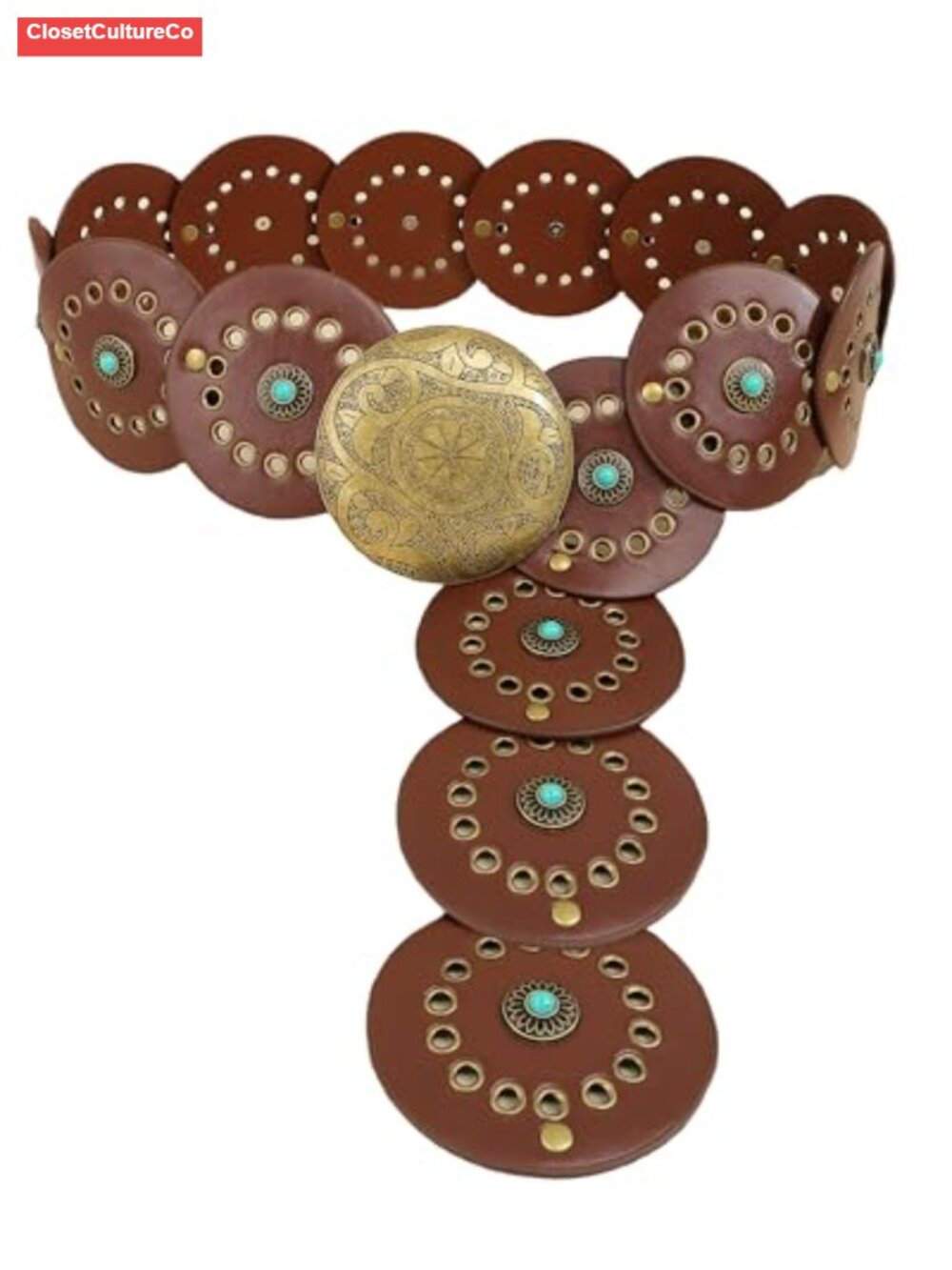 PU Leather Wide Disc Belt with Concho Buckle